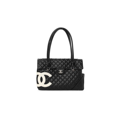 CHANEL CALFSKIN QUILTED LARGE CAMBON FLAP BLACK WHITE (33*24*11cm)